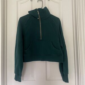 lululemon athletica Cropped Half-Zip Funnel Neck Sweatshirt in Deep Green